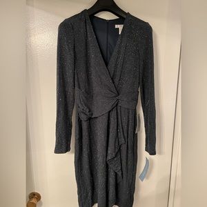 Shimmer long sleeve faux wrap dress